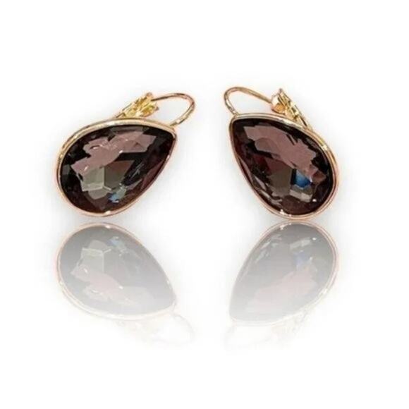 Black Crystal Teardrop Dangle Earrings - Picture 1 of 5